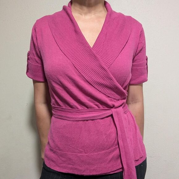 Merona Women's Medium Pink Knit Wrap Blouse - Picture 1 of 5